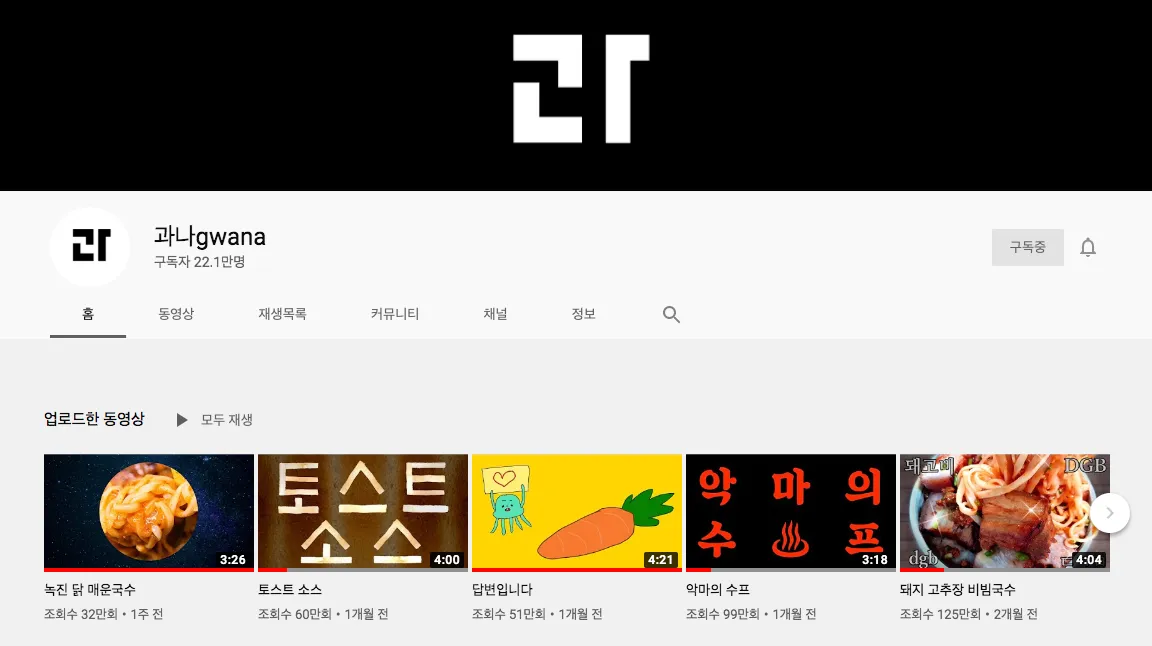 영상 5개로 구독자수 22만명.....