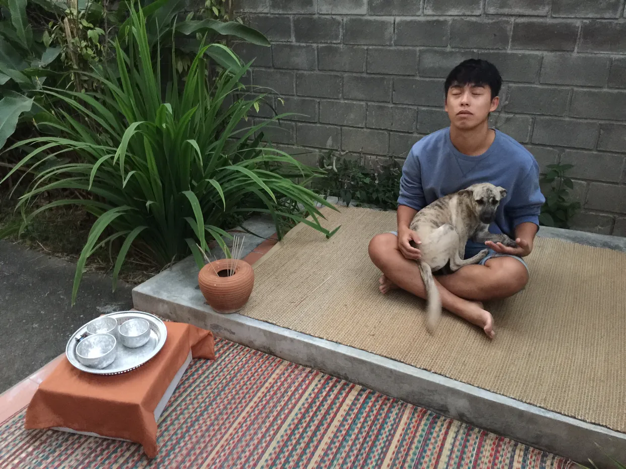 명상을 하는 시늉. 그리고 달려온 꿍이